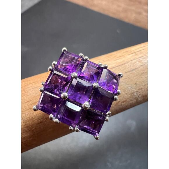 Amethyst sterling silver cluster ring size 7 - Picture 4 of 16